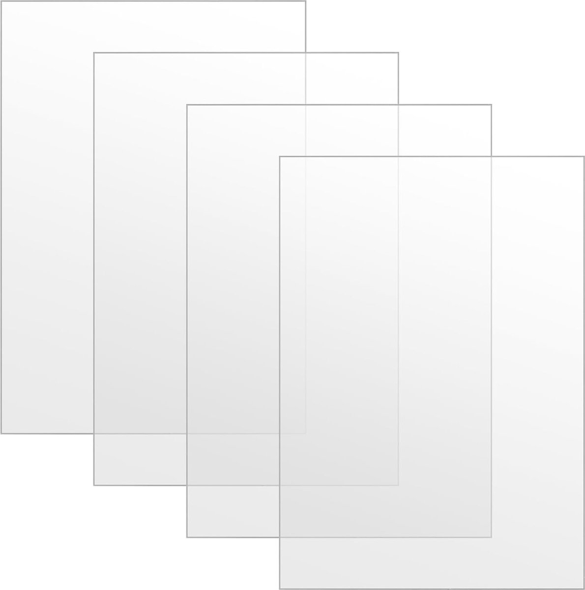 4 stuks transparante acrylplaten A3, 2 mm dik acrylglas, rechthoekig, transparante kunststof platen, acrylplaat voor display, fotolijsten, schilderen, decoratie en presentaties