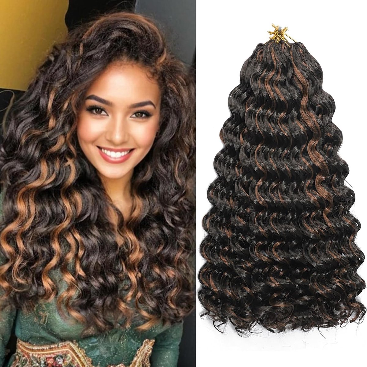 Wave gehaakt haar, 8 verpakkingen, voorgelaagd, korte GoGo Curl gehaakt haar, ombre krullend, diepe golvend twist-vlechten, synthetische vlechten, haarextensies voor dames (P4/30#, 35,5