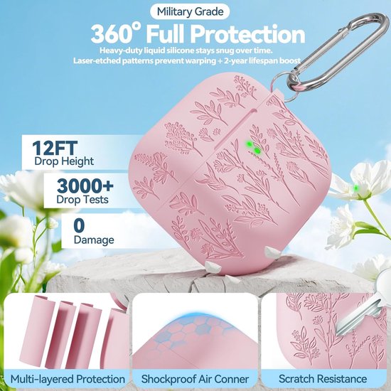 Grasprint Hoesje voor AirPods 4 (Roze) - Gelaserdgraveerde Case, Zacht Siliconenmateriaal, Inclusief Reinigingsset en Sleutelhanger — afbeelding 5