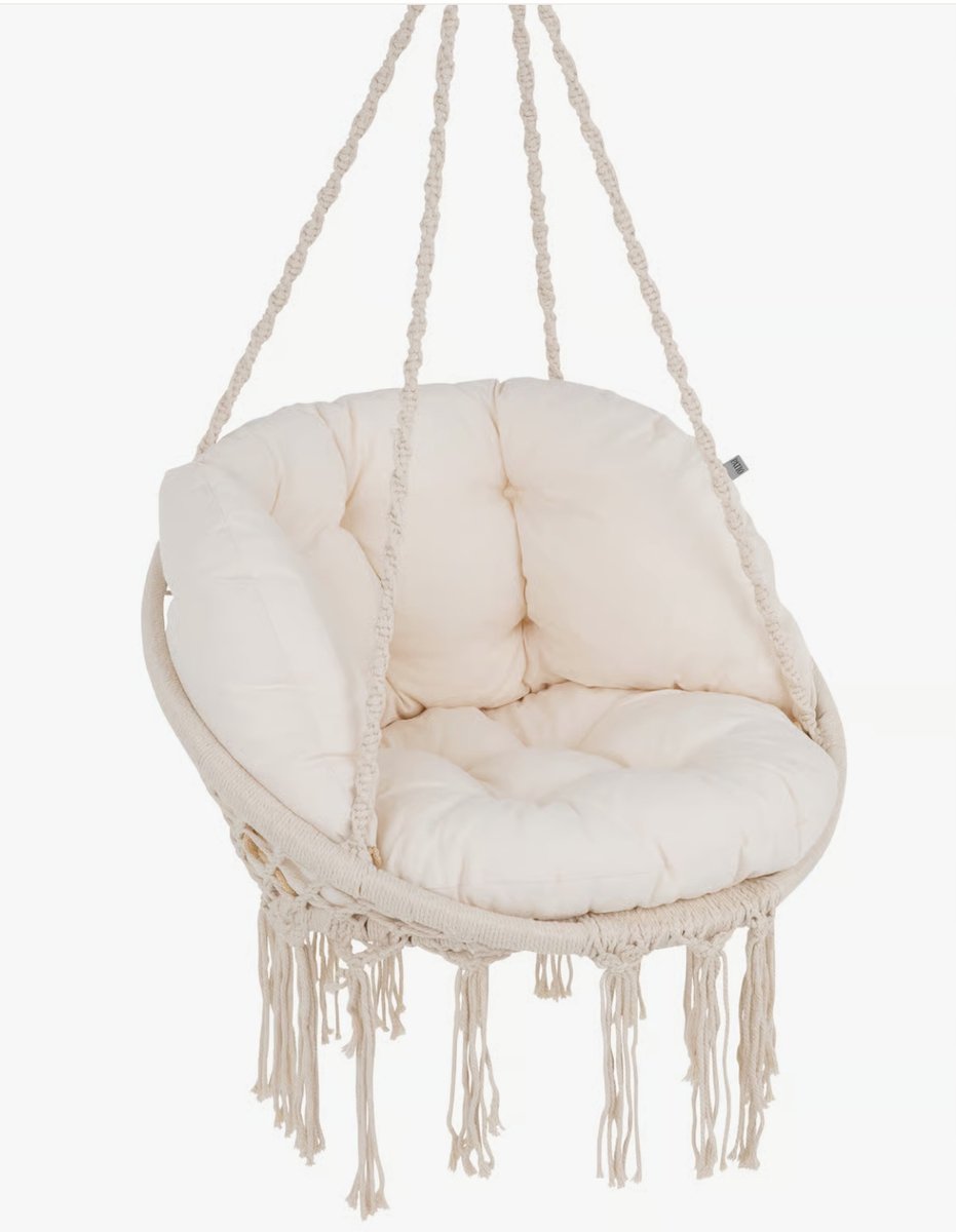Boho Hangstoel Beige met Kussen - Comfortabel & Stijlvol