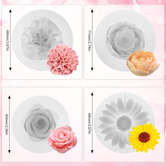 Kaarsvormen, bloemen, gietvormen, kaarsvorm om te gieten, gietvorm voor doe-het-zelf kaarsen, zeep, huisdecoratie, gipsarthandwerk (rozen, anjers, klaproos, madeliefjes) — afbeelding 4