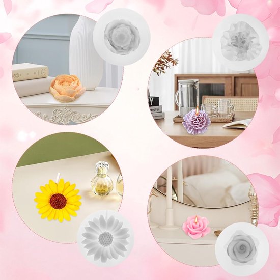 Kaarsvormen, bloemen, gietvormen, kaarsvorm om te gieten, gietvorm voor doe-het-zelf kaarsen, zeep, huisdecoratie, gipsarthandwerk (rozen, anjers, klaproos, madeliefjes) — afbeelding 2