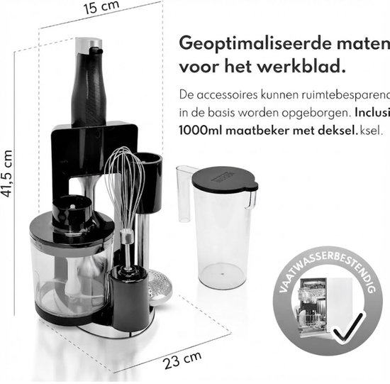 NIVA® Staafmixer Set - Traploos Verstelbaar en Turbo - Professionele Blender - Zilver - 7cm x 7cm x 41cm van Niva — afbeelding 2