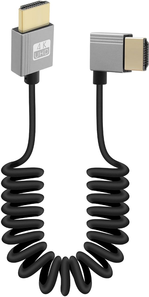 4K Short HDTV to HDTV Spiral Cable, 90 Degree Right Angle 18Gbps High Speed HDTV2.0 Support 4K@60Hz, Compatible with Camcorders, Monitors (Right)