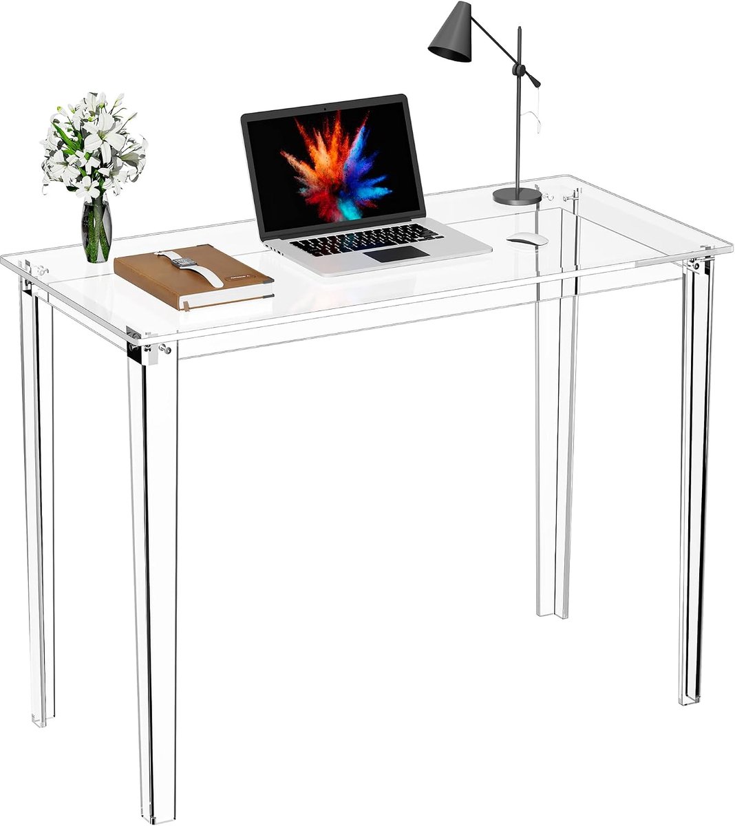 Bureau, Transparant, Computer Studeertafel voor Thuis of Kantoor (Transparant, 100 x 48 x 75 cm)