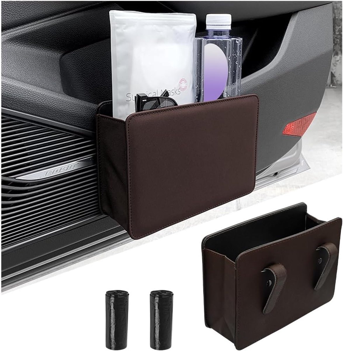 Universele opvouwbare auto vuilnisbak, prullenbak, vuilnisemmer auto, lekvrije auto-opbergzak, auto-organizer, interieur opbergzak (mokkabruin)