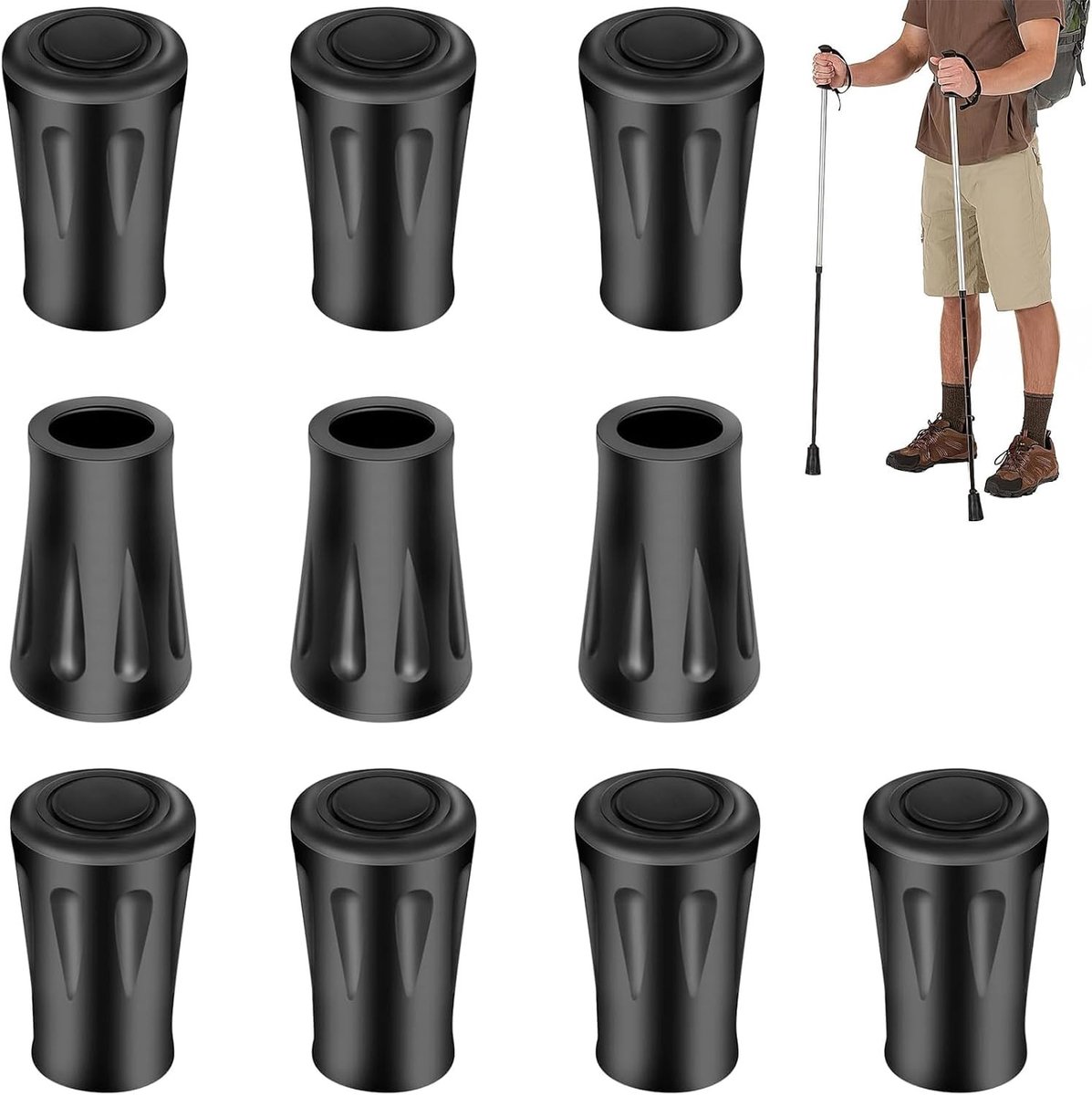 Rubber puntdoppen voor Nordic Walking stokken - 10 stuks - Duurzame wandelstok accessoires voor betere grip en bescherming