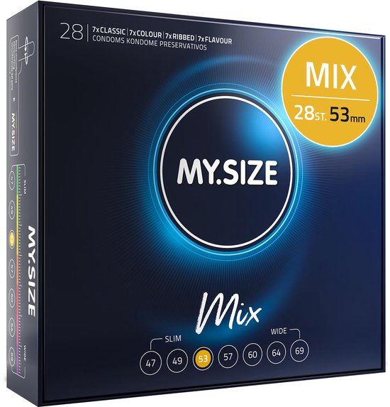 MY.SIZE Mix 28 condoms verpakking, 53mm. Maten 47-69.