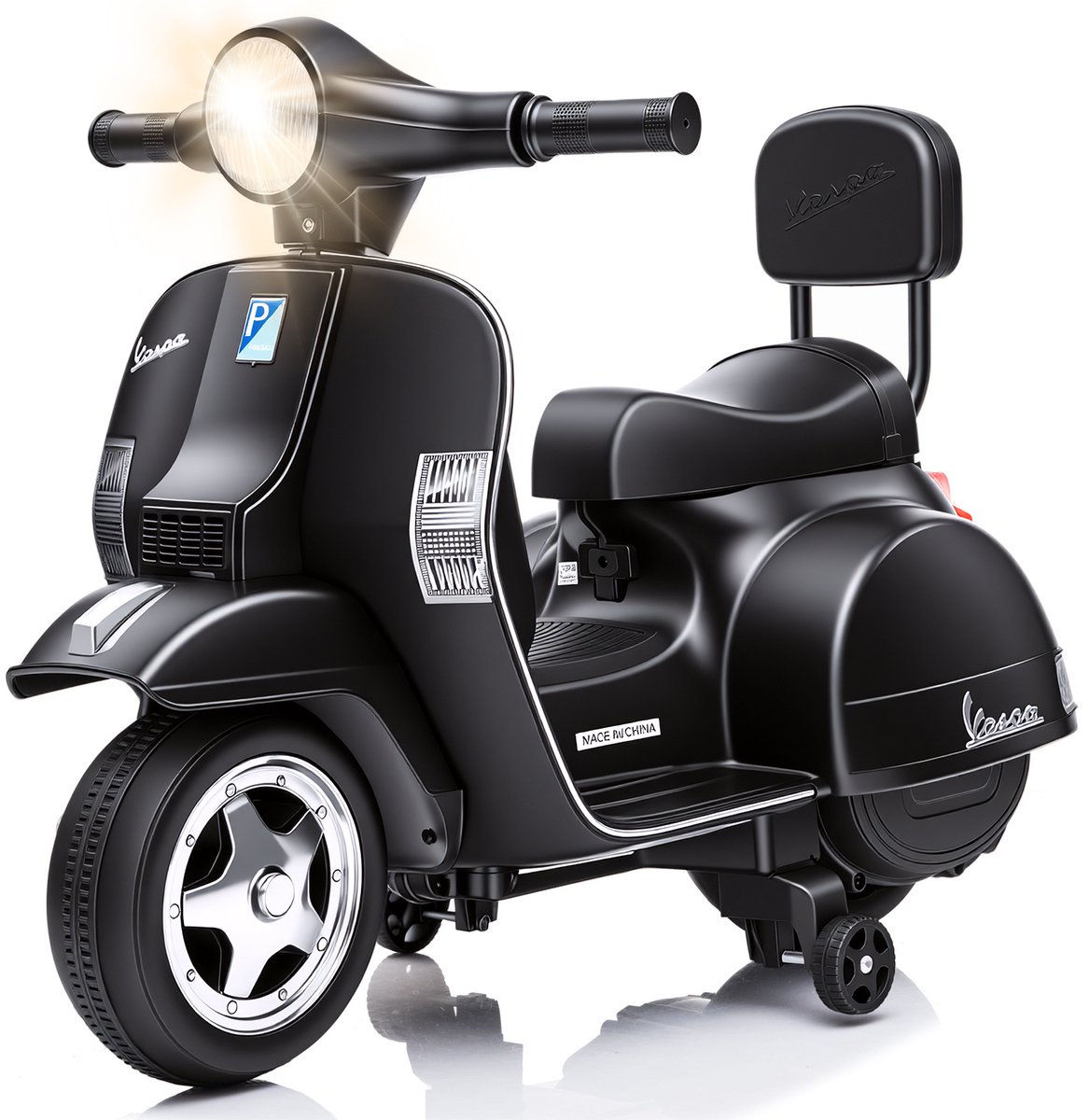 Danky Kindermotor - Elektrische 6V 4,5Ah - 25W motor, 3 km/u - Met steunwielen, LED, muziek & claxon - 67x57x40cm - Voor 3+ jaar - Zwart