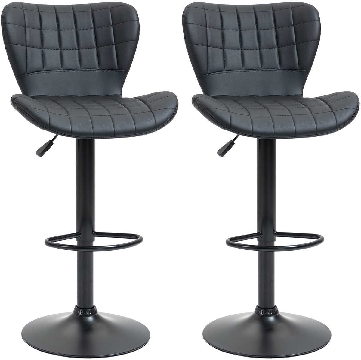 Clruro Barkruk Set van 2 - 47 x 51,5 x 89-109 cm - 360° Draaibaar - Kunstleer/Metaal - Zwart