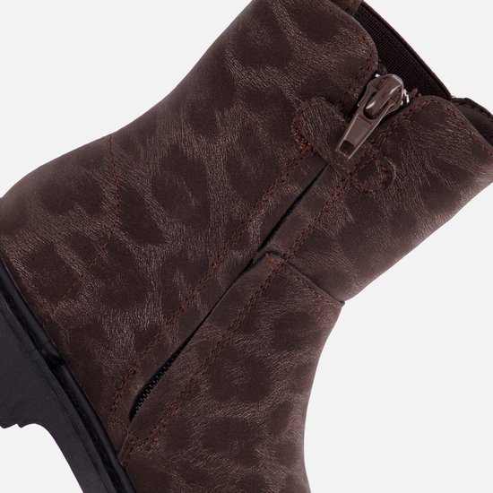 Bruine chelsea laars met rits en luipaardprint.