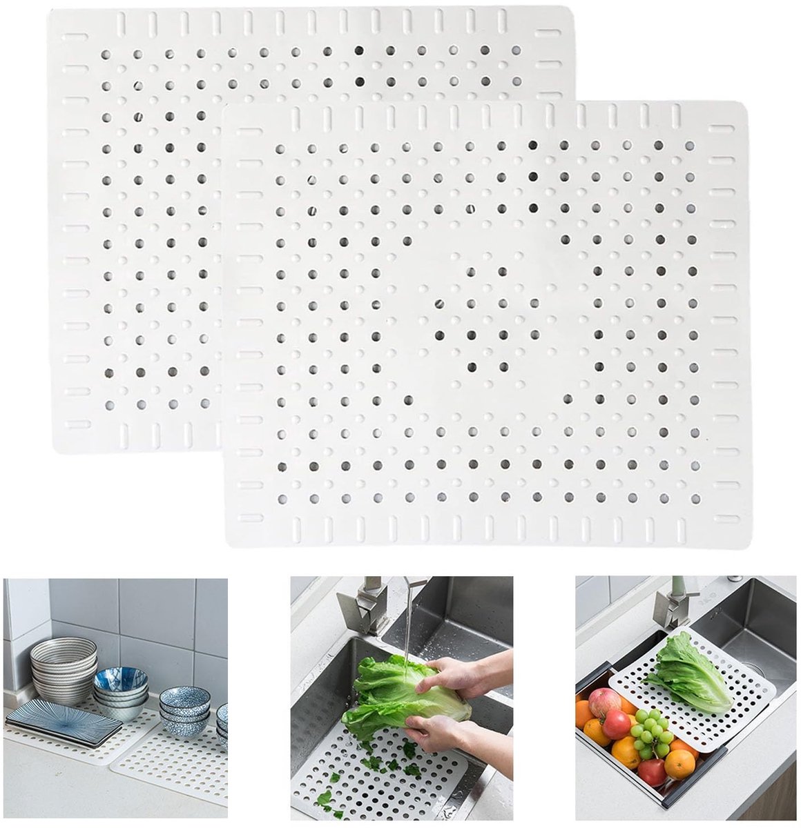 SolidKeus - Rubber Gootsteenmat, 2 Stuks voor Keuken en Badkamer