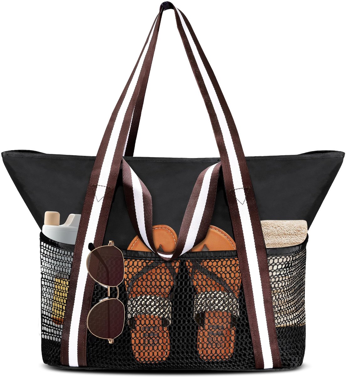 SolidKeus - Grote Strandtas met Rits en Waterdichte Mesh