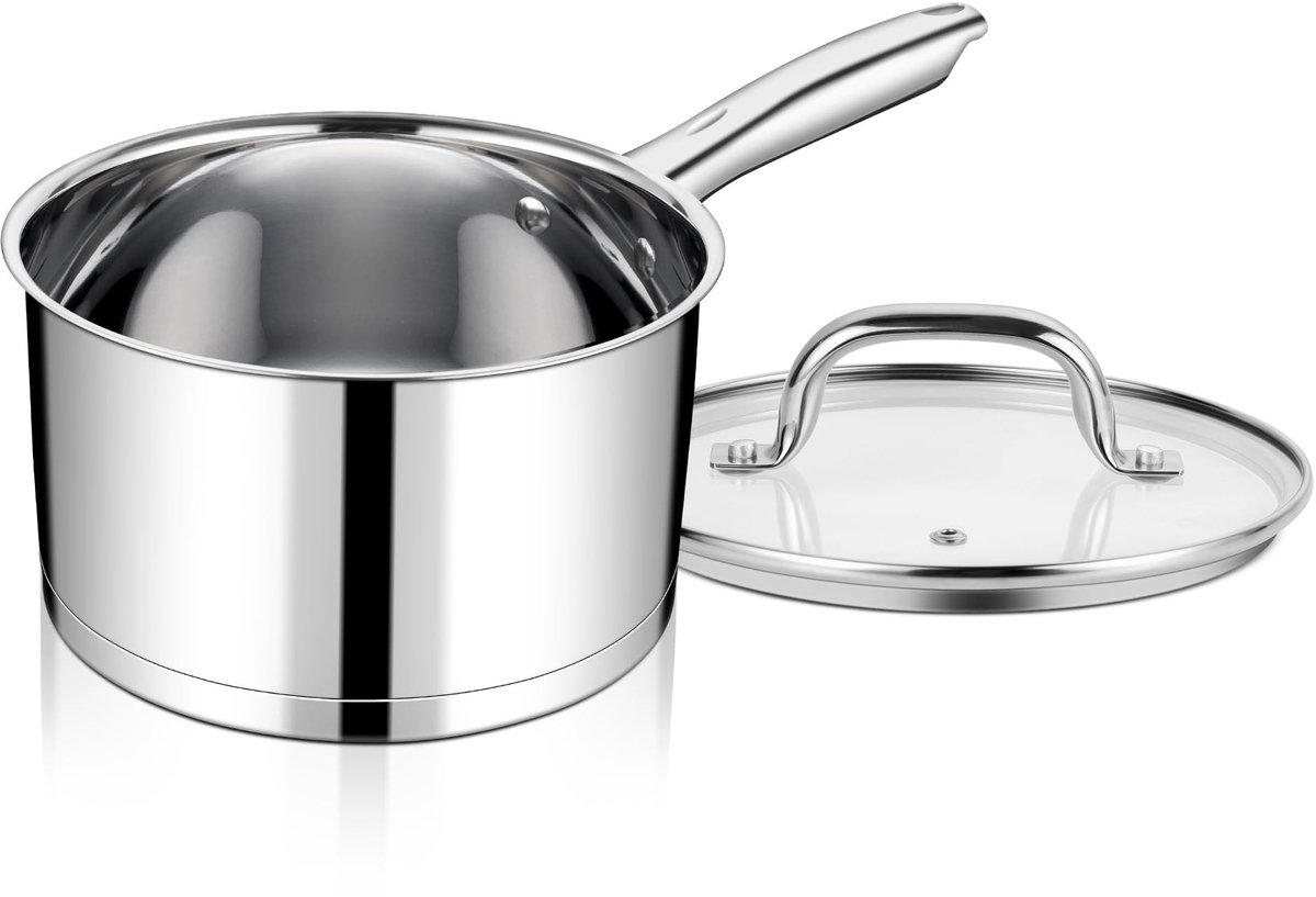 SolidKeus - RVS Melkpan van 2.8L met Glasdeksel en Ergonomische Handgreep