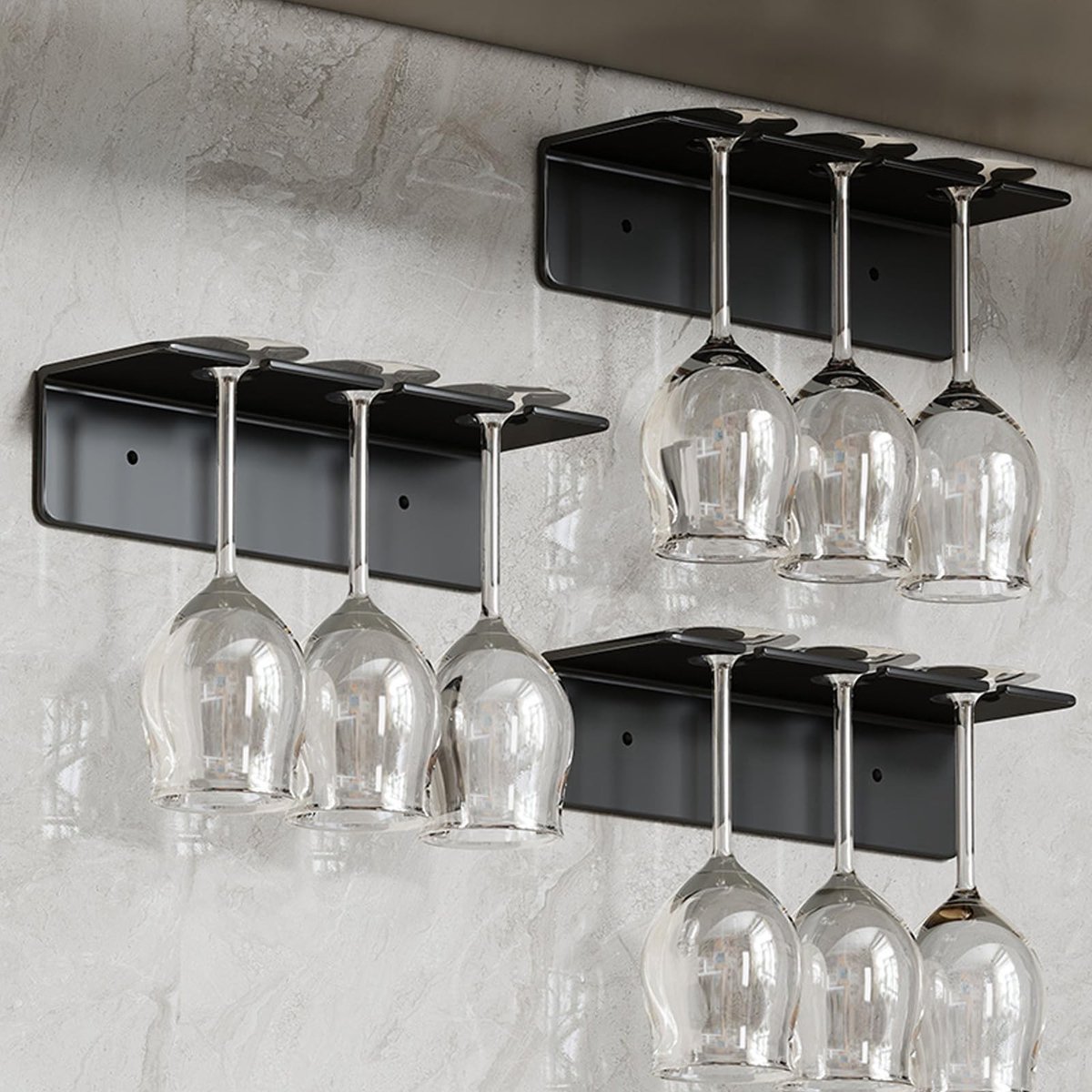 SolidKeus - Wandhouder voor Wijnglazen Zwart 3 Pcs