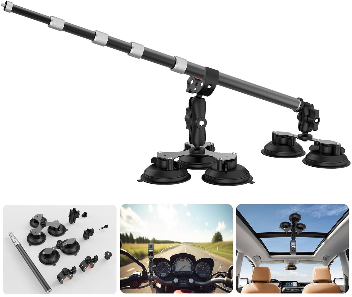SolidKeus - Auto Action Camera Bevestiging met 5 Zuigkracht voor Dashboard