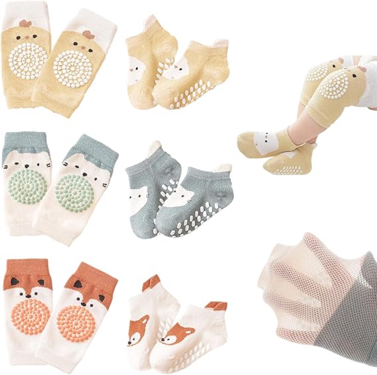 6 paar - Baby kniebeschermers - Antislip kniebeschermers voor baby's - Babykruipsokken - Kruipkniebeschermers - Antislip babysokjes - Essentieel voor peuters - Geschikt voor kruipende baby's van 0-1 jaar
