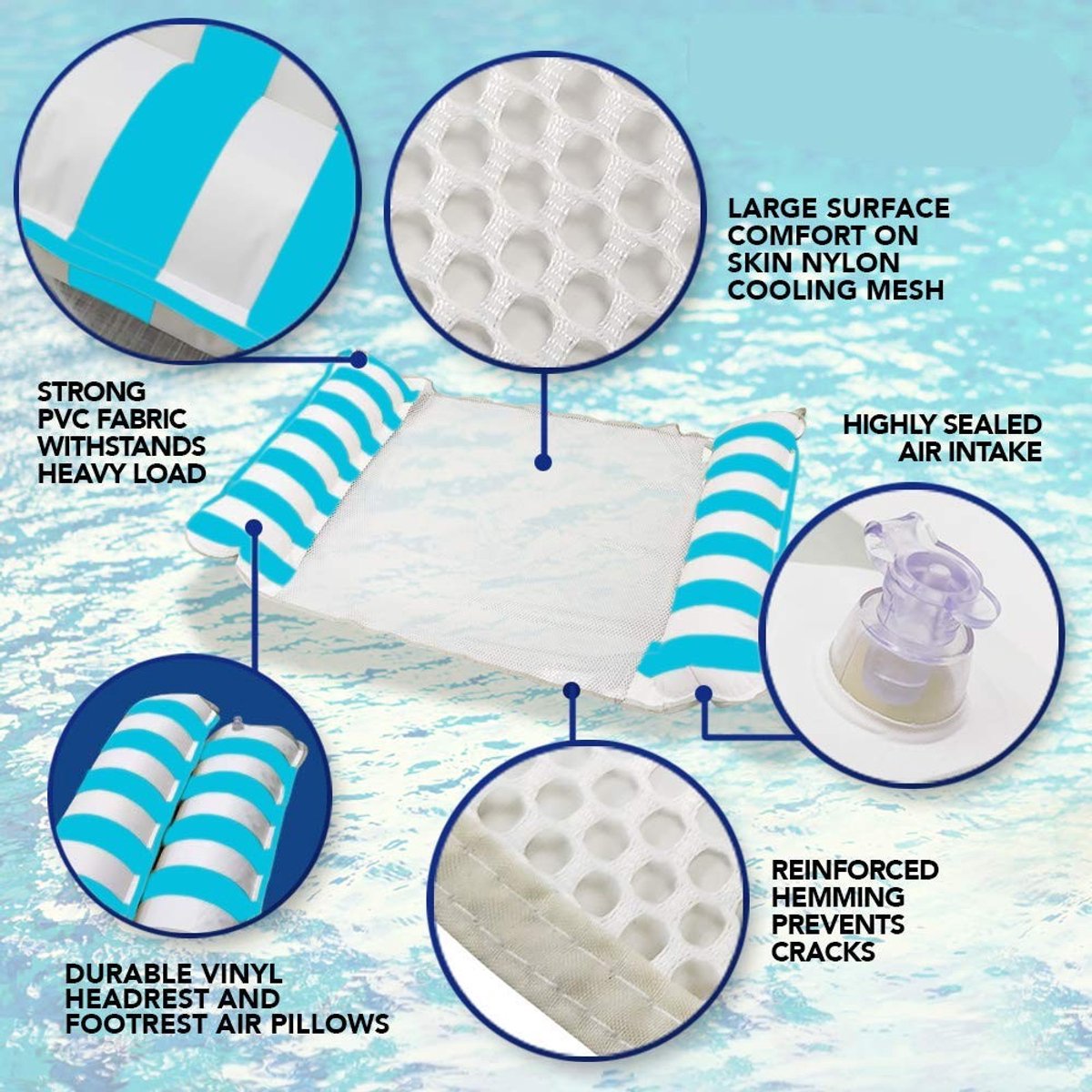 SolidKeus - Opblaasbare Water Hammock voor Volwassenen (Lichtblauw)