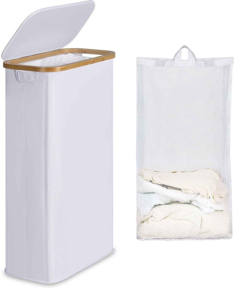 SolidKeus - Smalle Wasmand 63L met Deksel, Vouwbare Wasmand Wit