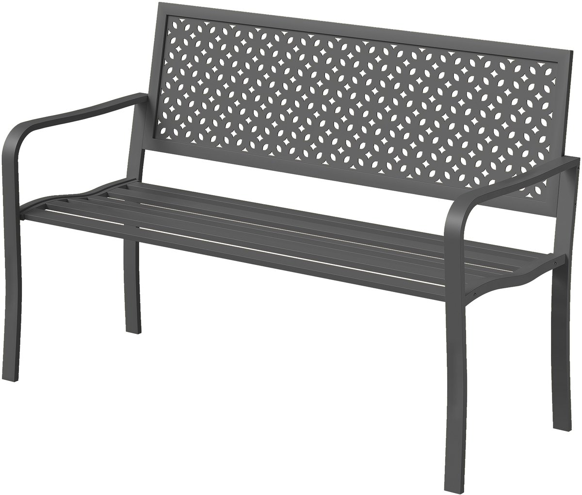 Tuinbank, 2-zits, metaal, weerbestendig, met roestbestendige rugleuning, lamelldesign, geometrische balkonbank tot 240 kg, voor tuin, park, 127 x 61 x 85 cm, donkergrijs