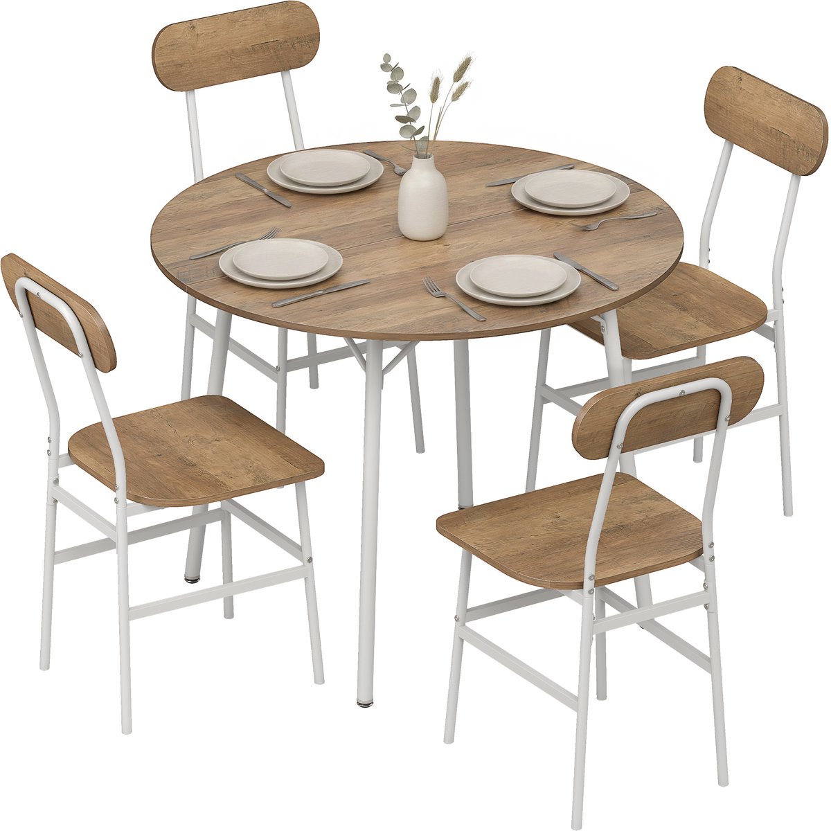 Eettafel met 4 stoelen hout 5-delige set industrieel modern eetkamer keuken stoelen tafel meubel zitgroep