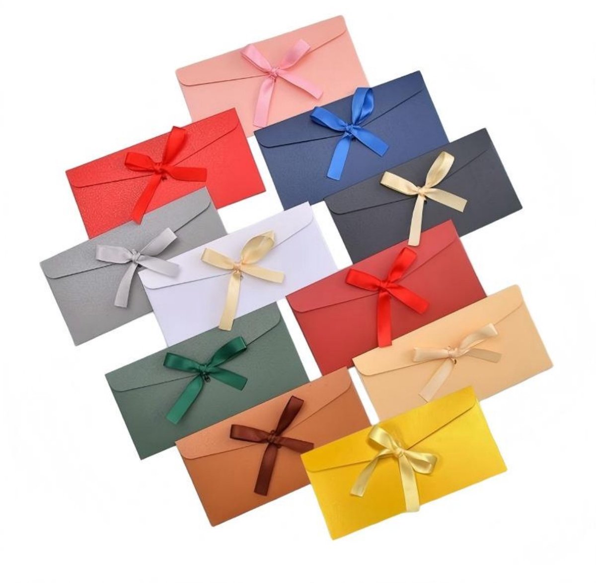 11 stuks gekleurde enveloppen - 22 x 11 cm – Enveloppen voor wenskaarten met strik – Dik parelmoerpapier – Cadeauenveloppen – Geschikt voor uitnodigingen en geschenken – Perfect voor bruiloften, verjaardagen en feestelijke gelegenheden