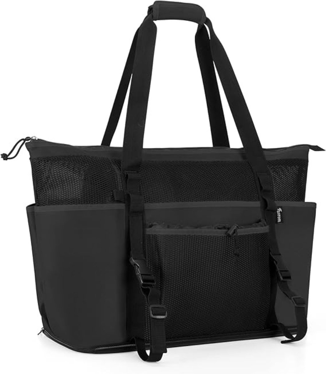 QUOVO® Strandtas Met Ritssluiting xl - Strandtas Met Rits - Grote Strandtas Waterdicht - Big Shopper - Strandtassen - Strand Tas – Reistas – Familie Strandtas - Zwart - 52cm x 20cm x 40cm
