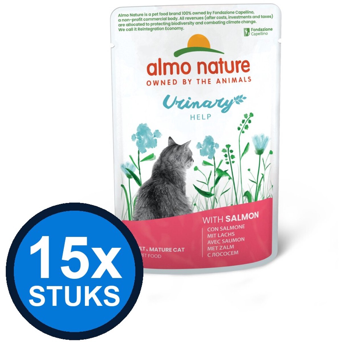 15x Almo Nature Holistic cat pouch urinary help zalm 70gr