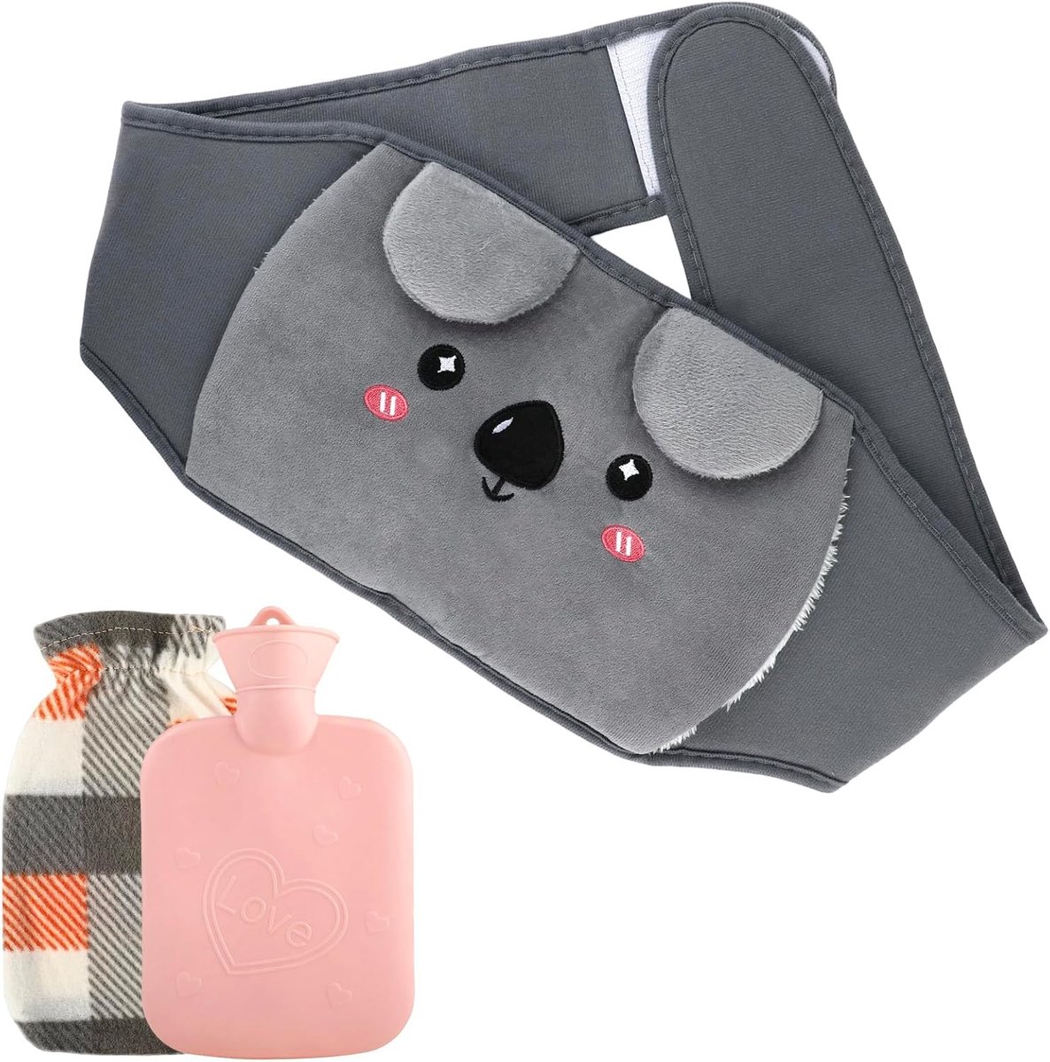 Warmwaterkruikriem - warmwaterkruik - 1 l - 120 cm - koala - warmwaterkruikriem met overtrek voor warmwaterkruik en taillehoes - zacht en comfortabel - geschikt voor nek - schouder - rug - benen en taille