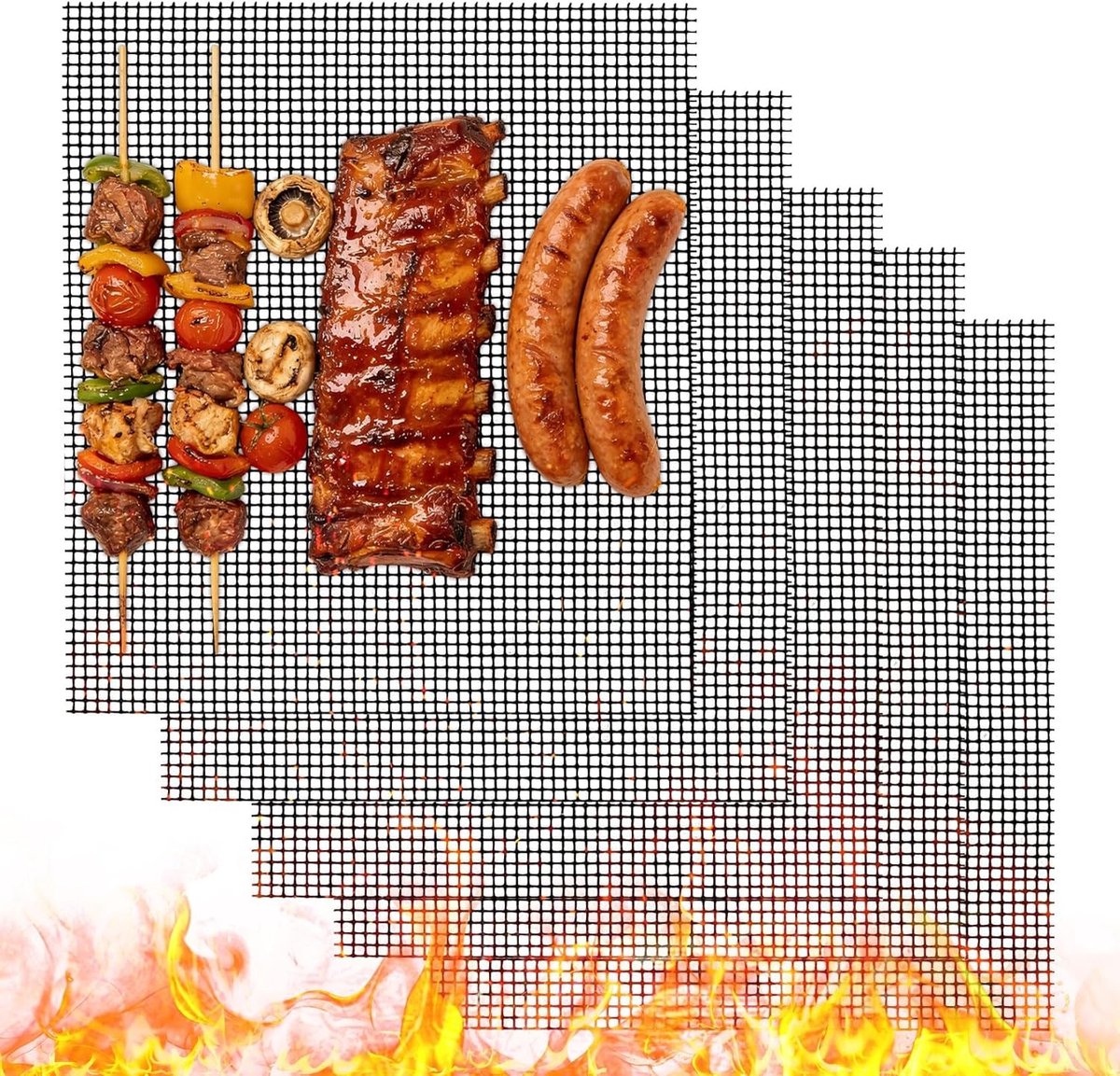 Grillmatten Set - Zwart - 40 x 30 cm - Herbruikbare Teflon Grillmatten - Voor Gas- en Houtskoolbarbecues