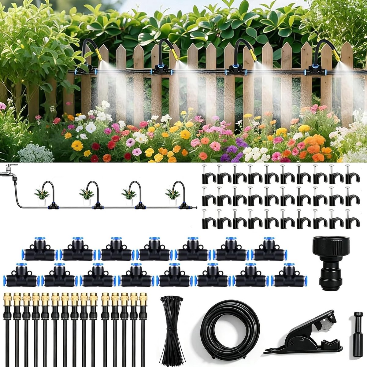 Automatisch Bewateringssysteem - 15m - 360° Verstelbare Sproeiers van Messing - Voor Tuin en Moestuin