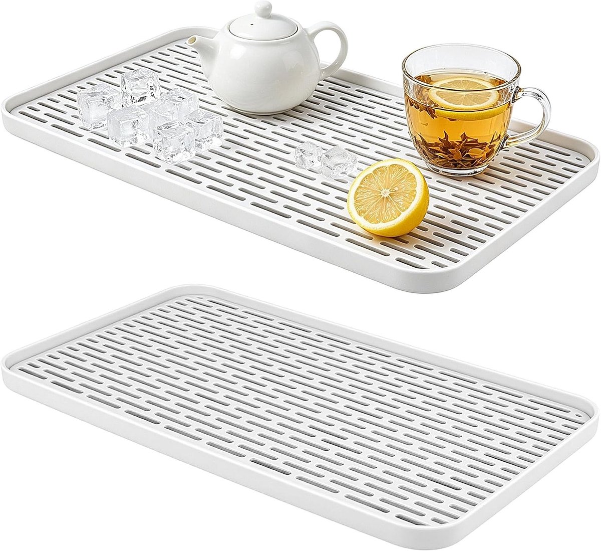 Afdruipbak set van 2, kunststof afdruipmat en afdruiprek met opvangbak voor keuken en restaurant, 39 x 22,5 x 2,5 cm