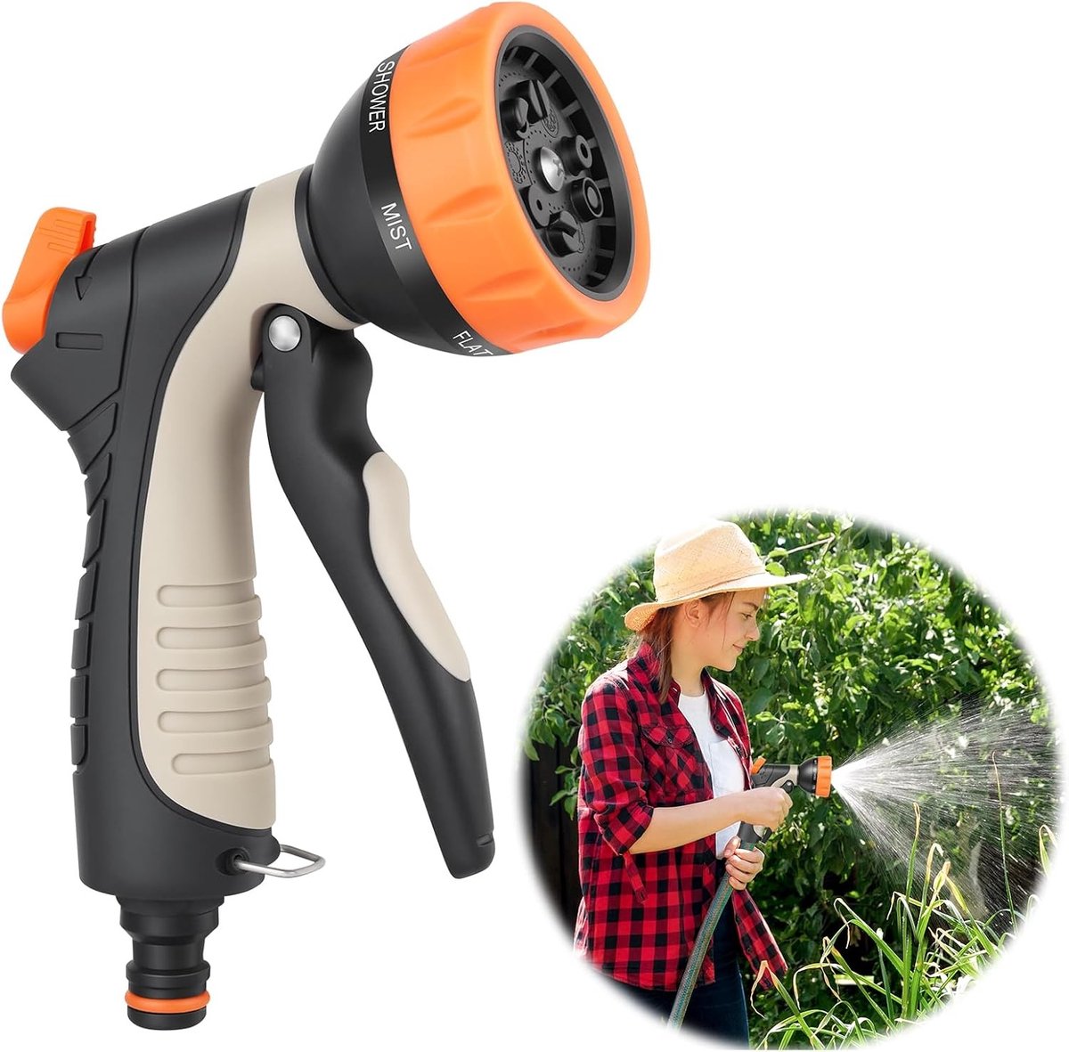 Irrigatiepistool - Oranje - 20 cm - Verstelbaar Waterpistool met 9 Sproeimodi - Voor Tuin, Auto en Huisdieren