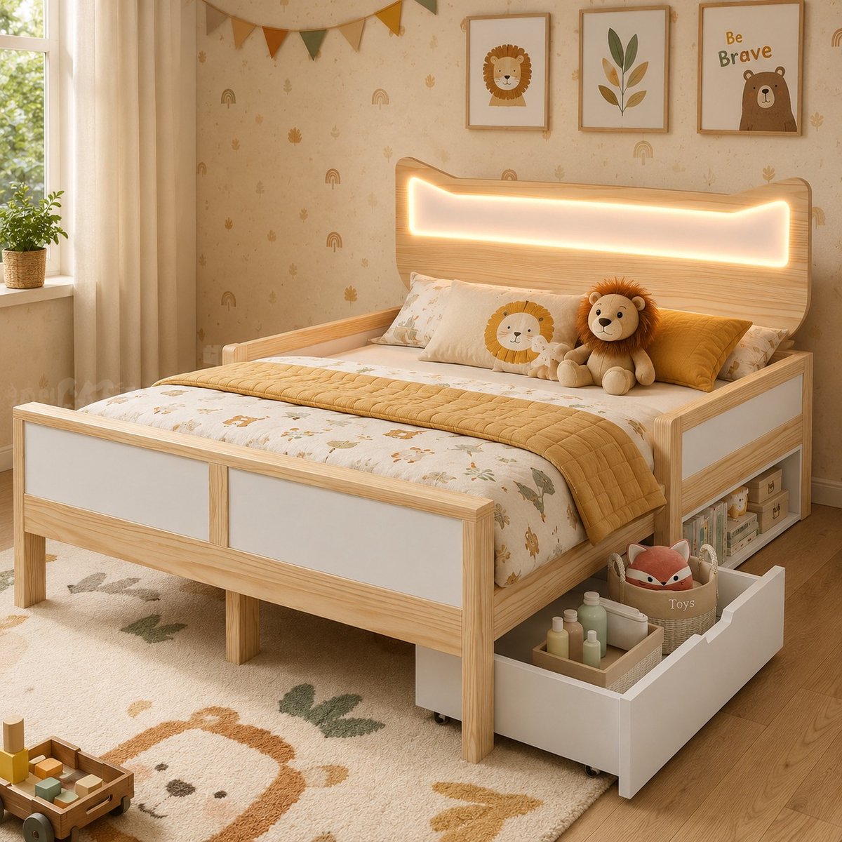 Bedframe - 140x200 Cm - Bed - Met Lattenbodem - Met Opbergruimte - LED - Wit - Zonder Matras