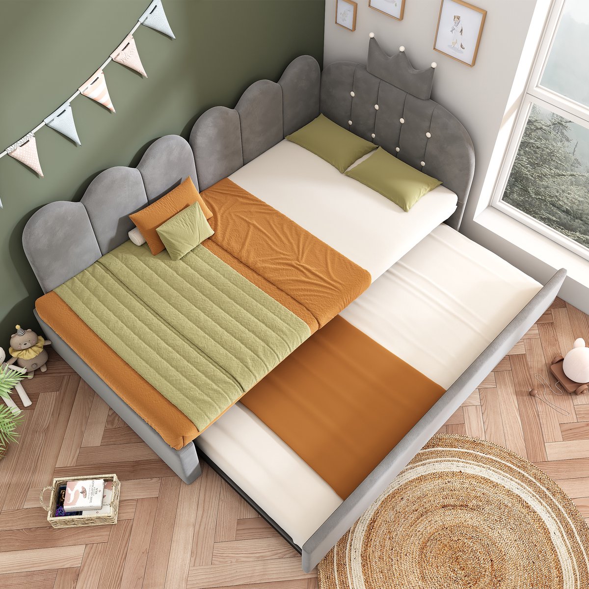Bedbank - 90x200 Cm - Bed - Met Lattenbodem - Grijs - Zonder Matras