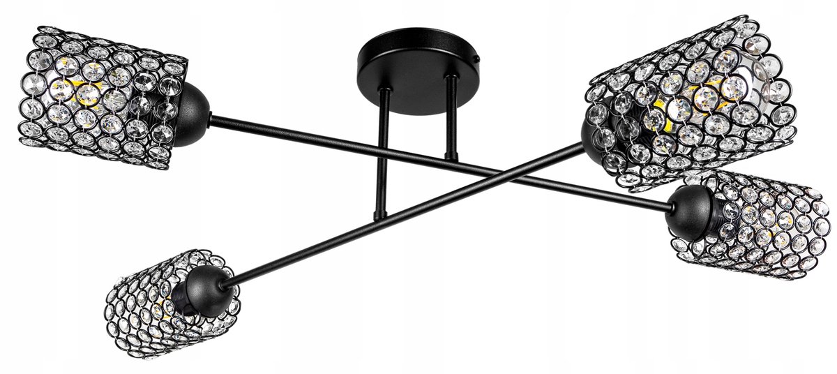 Zwarte Loft Plafond Lamp met Kristallen - 4xE27