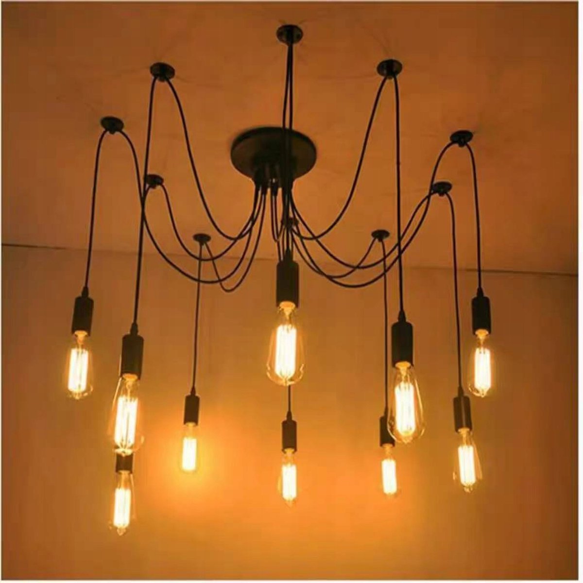 Industriële Plafondlamp Spin - Zwart, E27, 20cm, 180cm Snoer