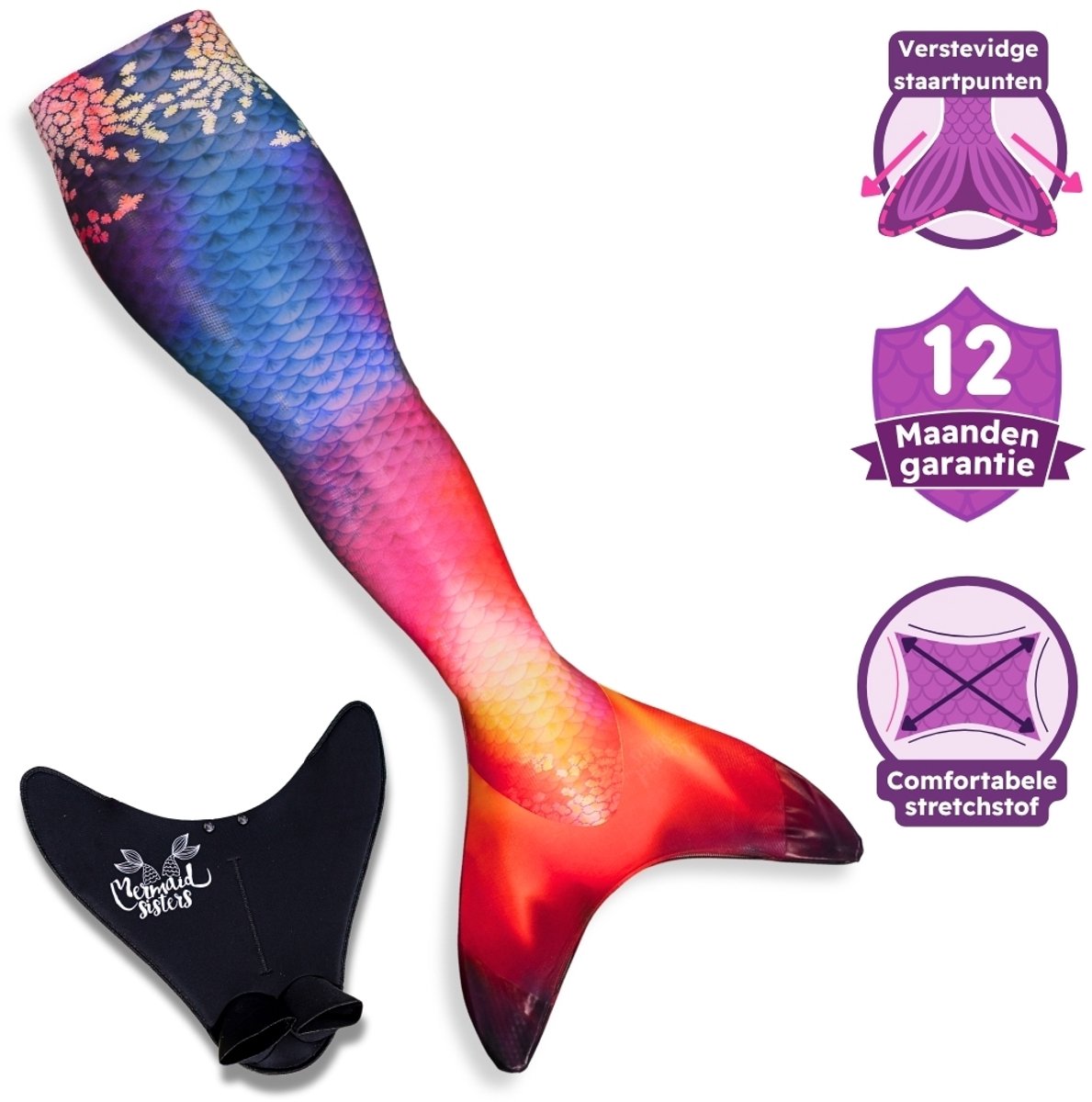 Mermaid Sisters Sunny Sunset - Zeemeermin Staart met Monovin voor Meisjes - Oranje/Blauw - Maat 42-44