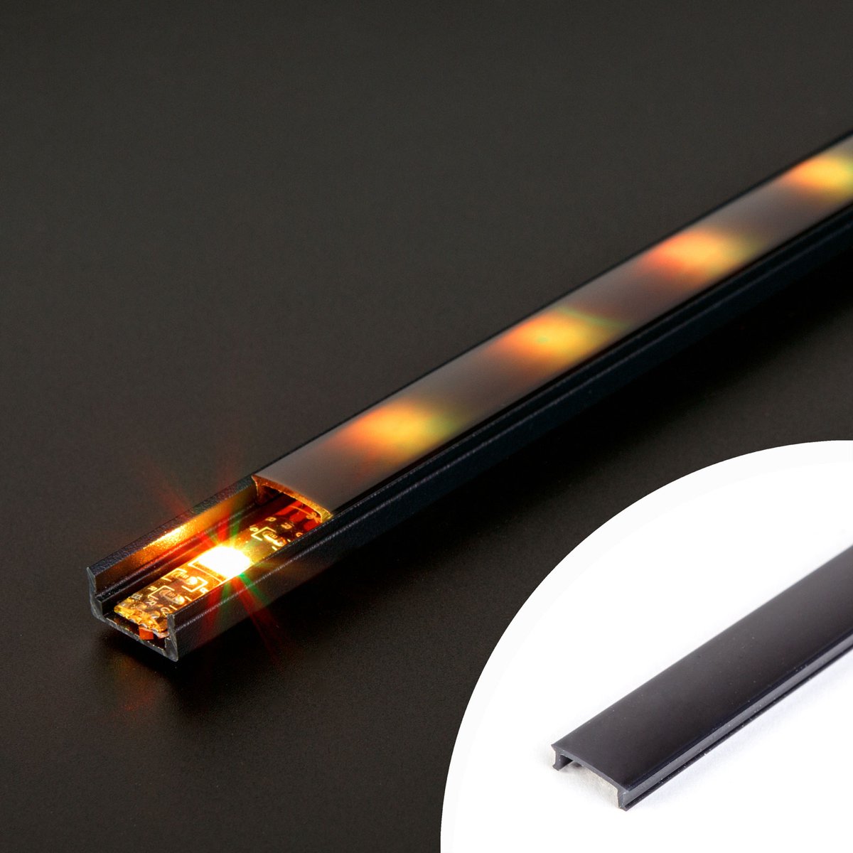 LED-Profiel Afdekking - Opaal/Zwart - Polycarbonaat - 2000 mm - 15 x 5 mm - Compatibel Met 41010/41011 - minimale bestelling 5 stuks! [41010M2-BK]
