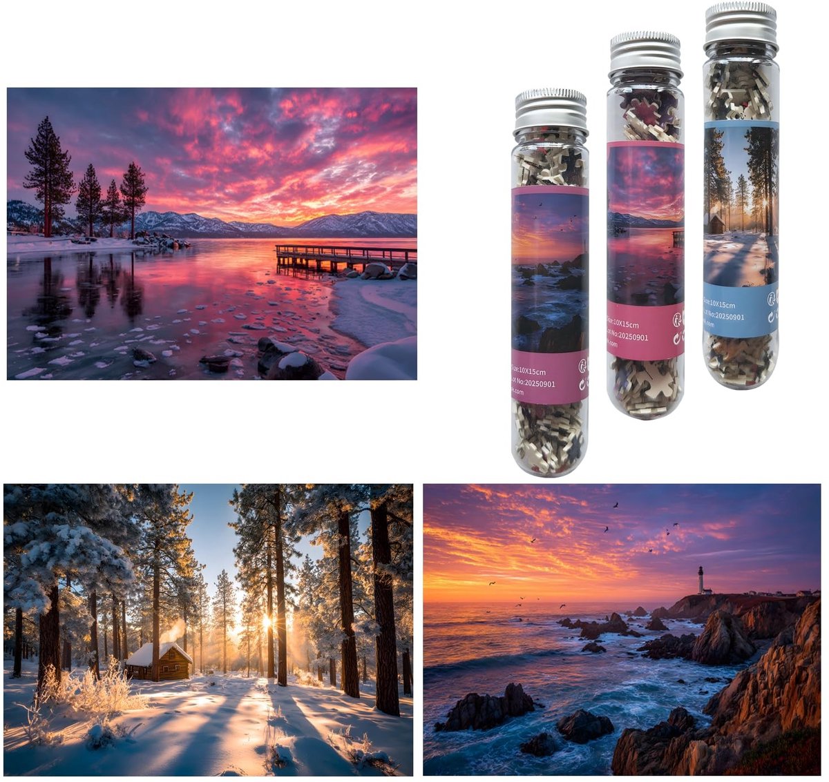 SolidKeus - Set van 3 Uitdagende Mini Puzzels voor Volwassenen met 150 Stukken, Strand en Bos