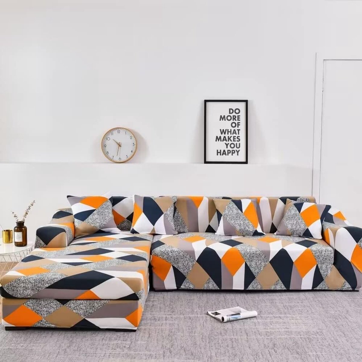 Sofa Cover voor 3 Zits Bank - Verwijderbare en Antislip Hoezen van Polyester voor Eetkamer - Oranje Kleur