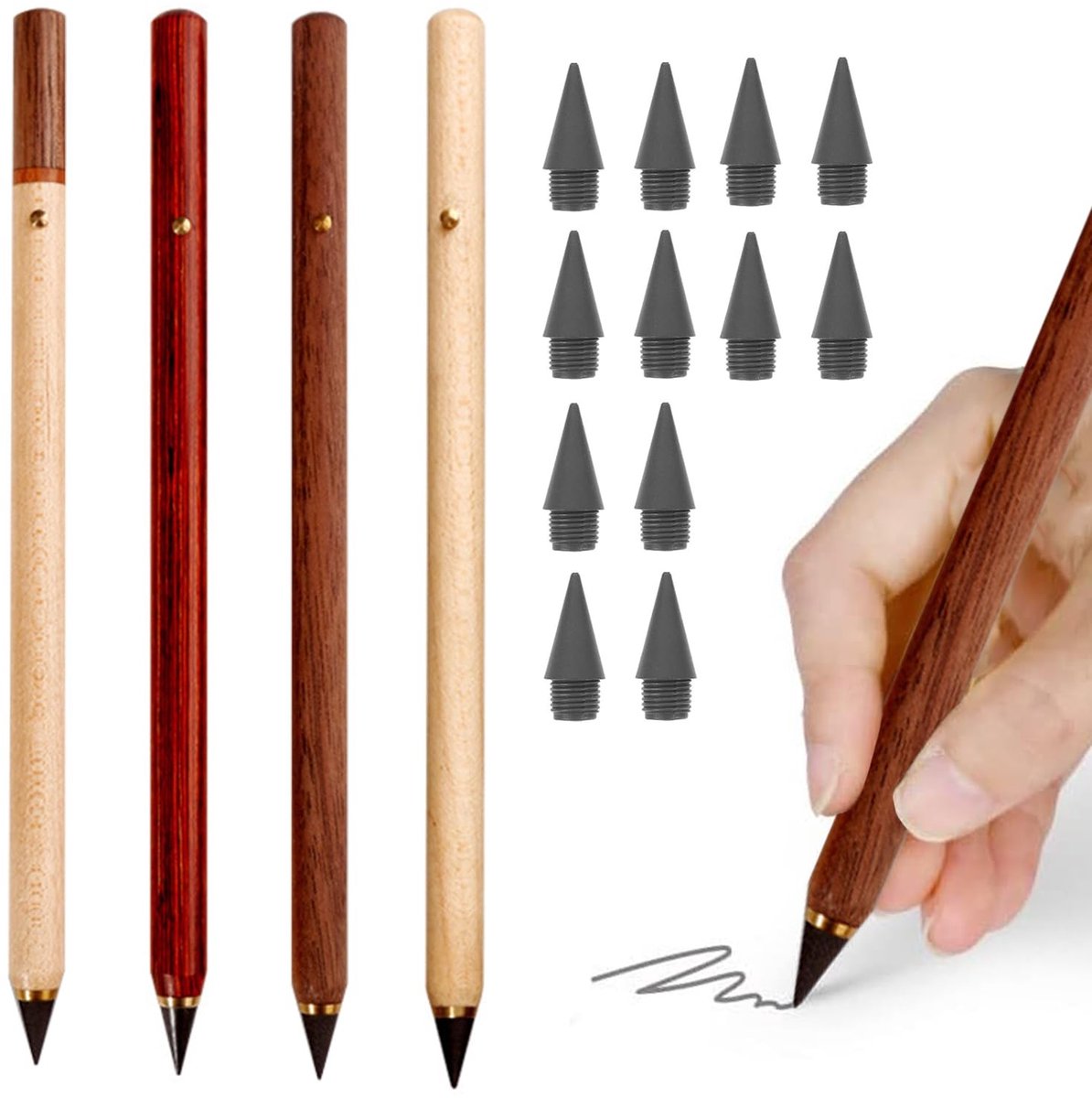 SolidKeus - 4 Stuks Eternal Pencils, Herbruikbare Potloden met 12 Verwisselbare Kernen