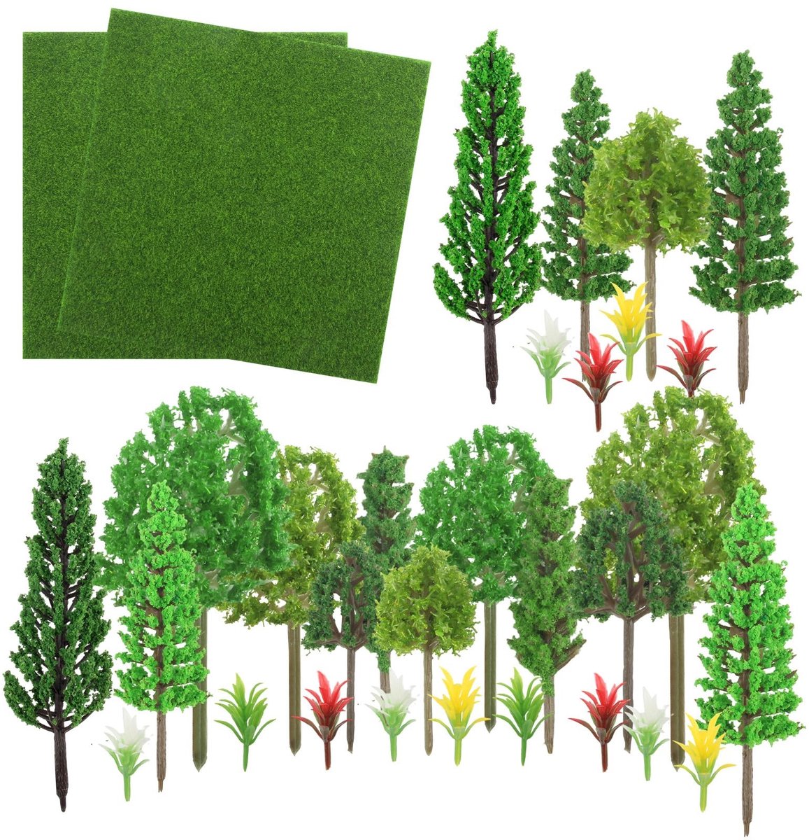 SolidKeus - 42 Stuks Kunstgras en Bomen voor Modelbouw