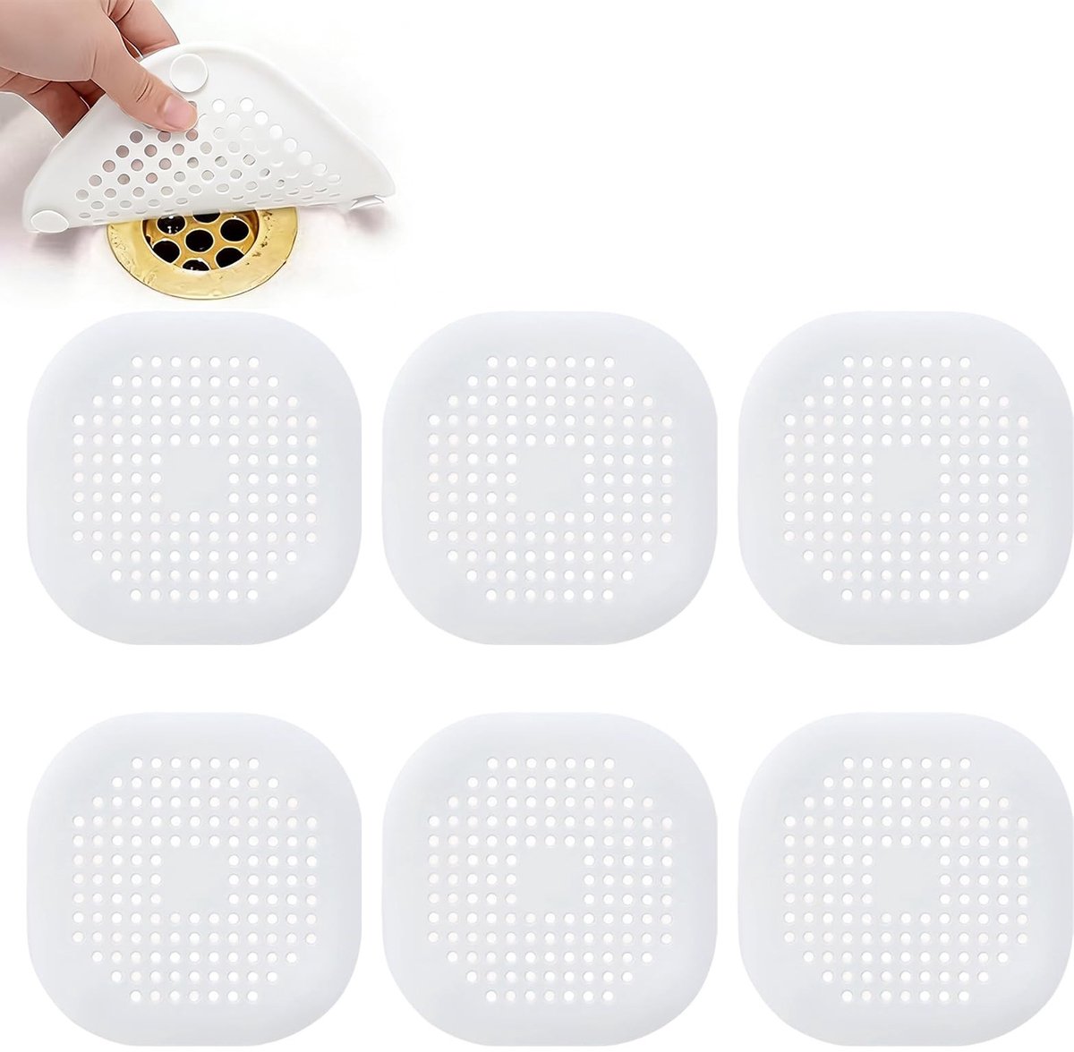 SolidKeus - Set van 6 Siliconen Afvoerzeefjes voor Douche en Keuken (Wit)