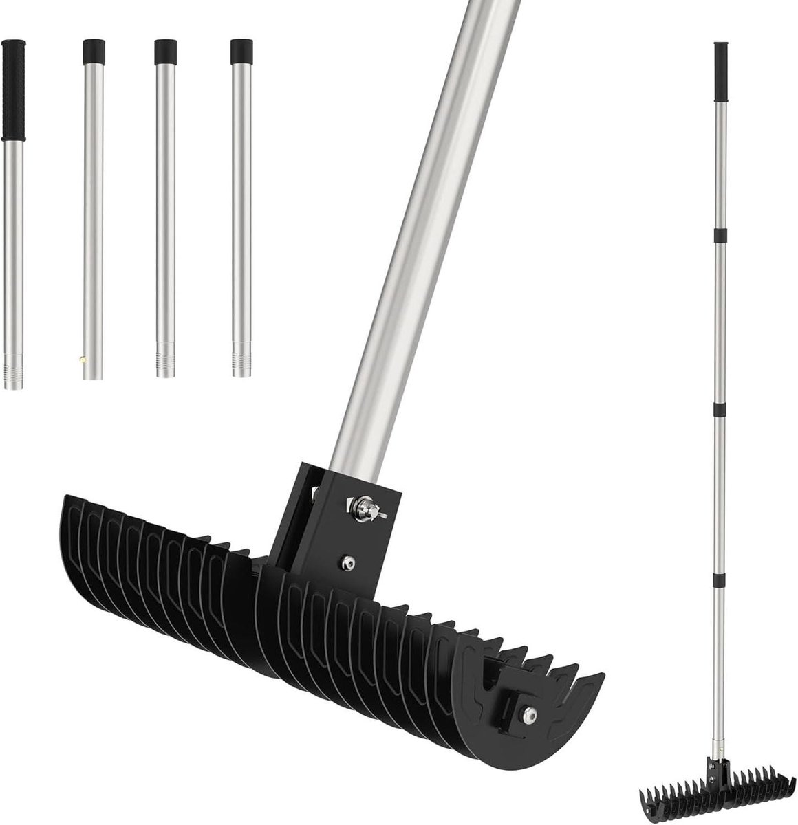 Verticuteerhark Gazononderhoud - Mosverwijderaar Hark - Dood Gras Verwijderen - Verstelbare Hoek - 38-173 cm - Zwart
