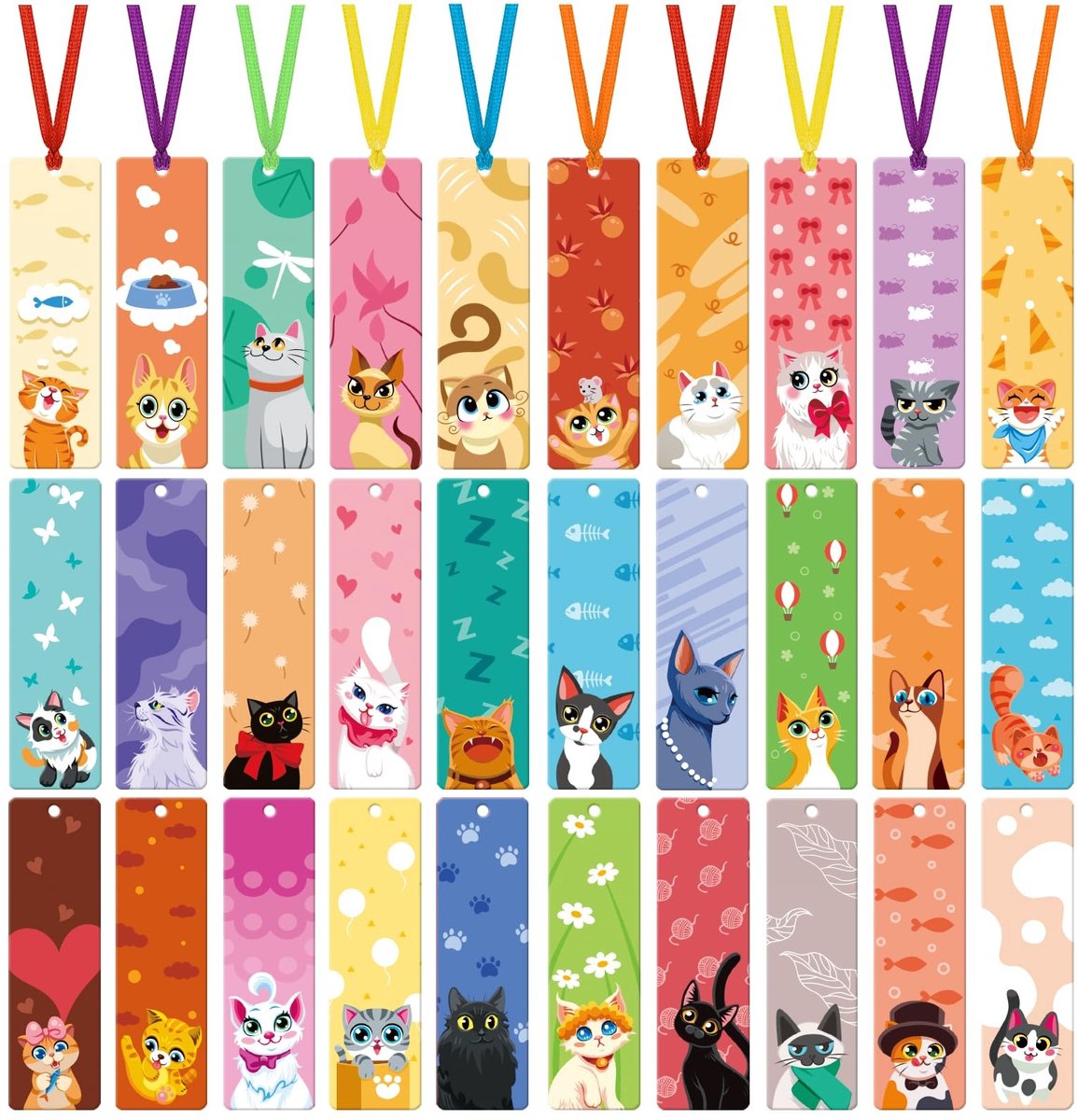 SolidKeus - Set van 30 Schattige Katten Boekenleggers met Lint