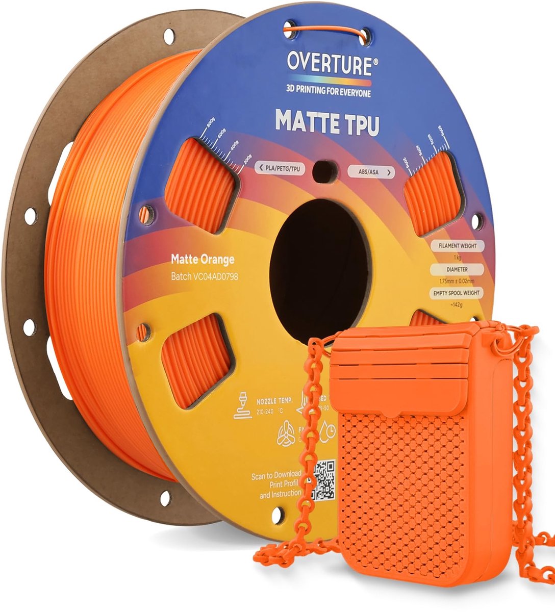 SolidKeus - Matte TPU Filament 1 kg 1,8 mm Matt Oranje