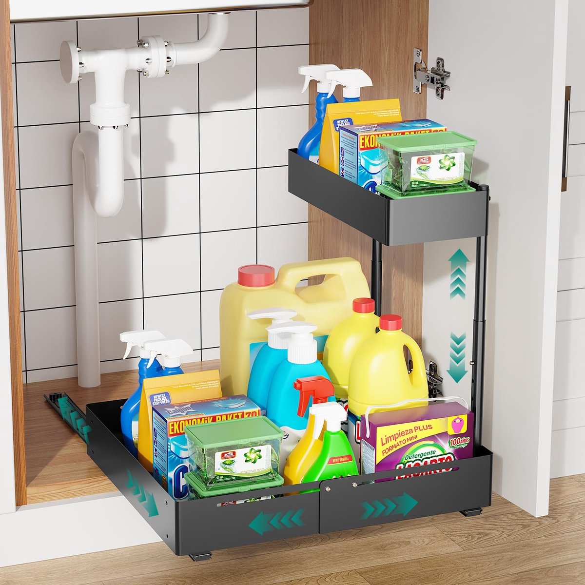 SolidKeus - Verstelbare Gootsteenorganizer met 2 Etages en Uittrekbaar Rek