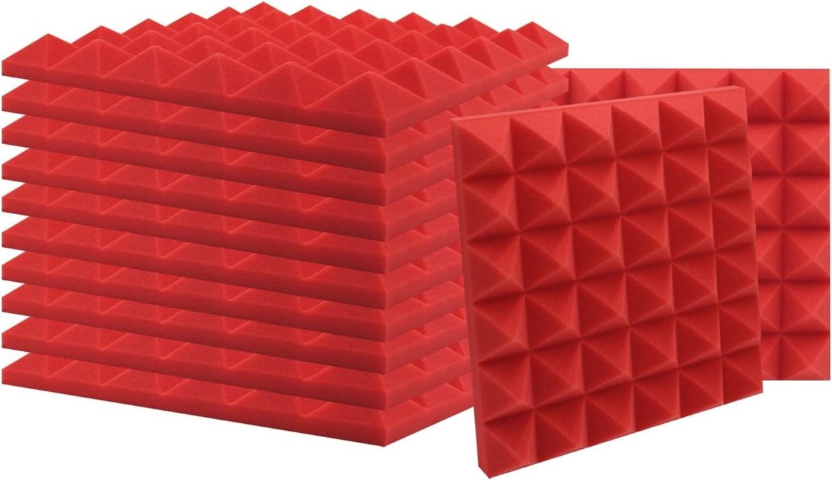 SolidKeus - Geluidsisolatie Panelen, 30 x 30 x 5 cm, Rood, Set van 12