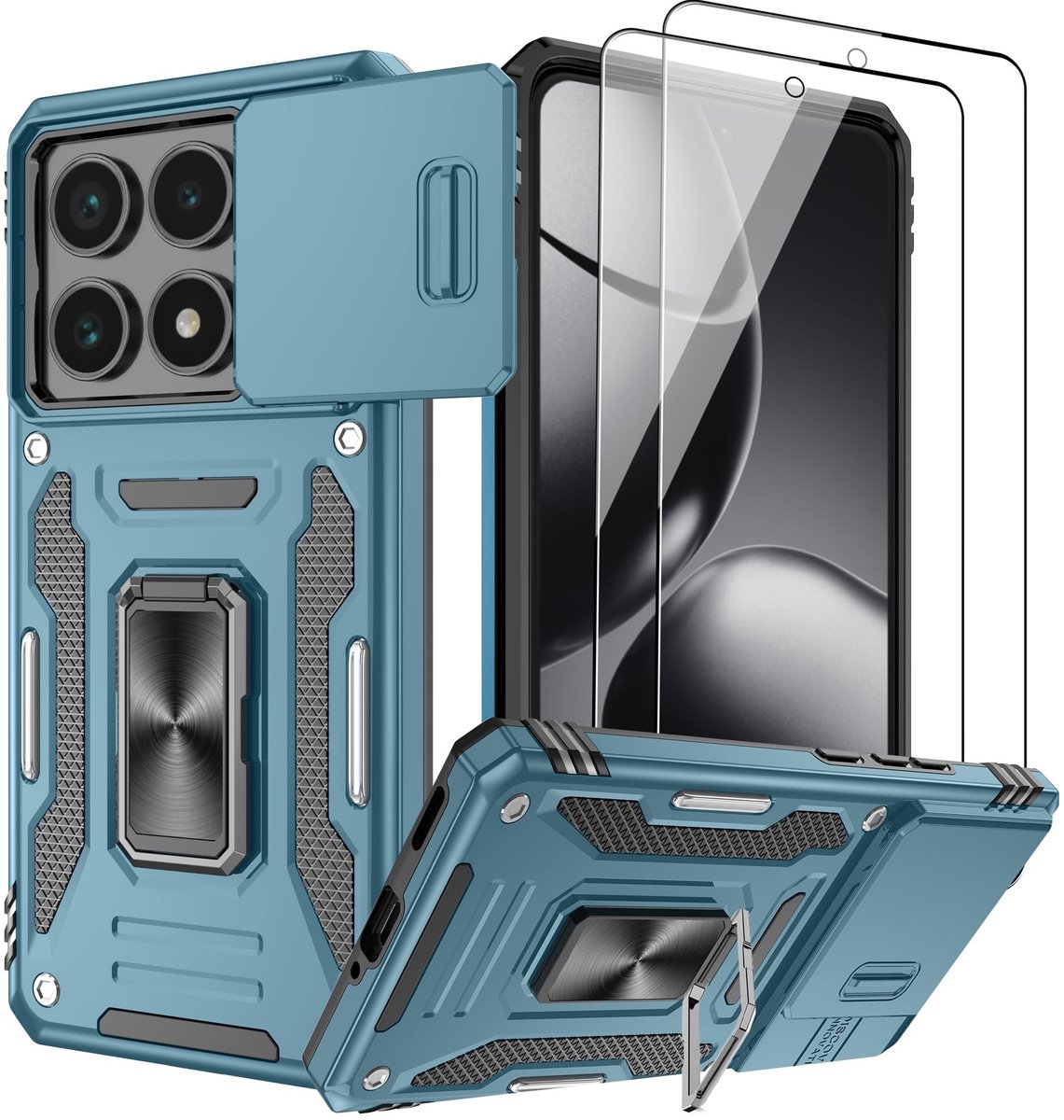 SolidKeus - Hoes voor Xiaomi 14T Pro met Sliding Camera Bescherming en 2 Stuks Beschermfolie